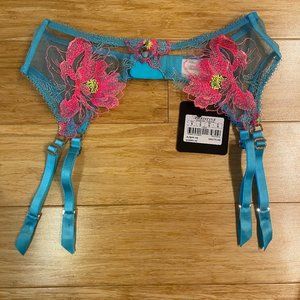NWT Honey Birdette Christine Turquoise Garter Small. New, Unworn, With Tags
